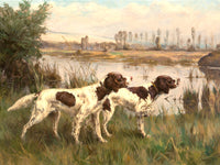 Fine Oleograph on Canvas - "Spaniels in the Field" aft. Rosseau