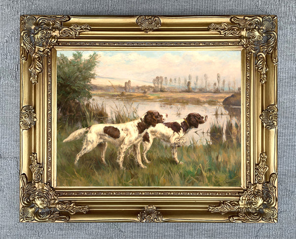 Fine Oleograph on Canvas - "Spaniels in the Field" aft. Rosseau