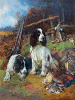 Fine Oleograph on Canvas - A Pair of Spaniels with Game