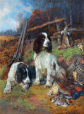 Fine Oleograph on Canvas - A Pair of Spaniels with Game