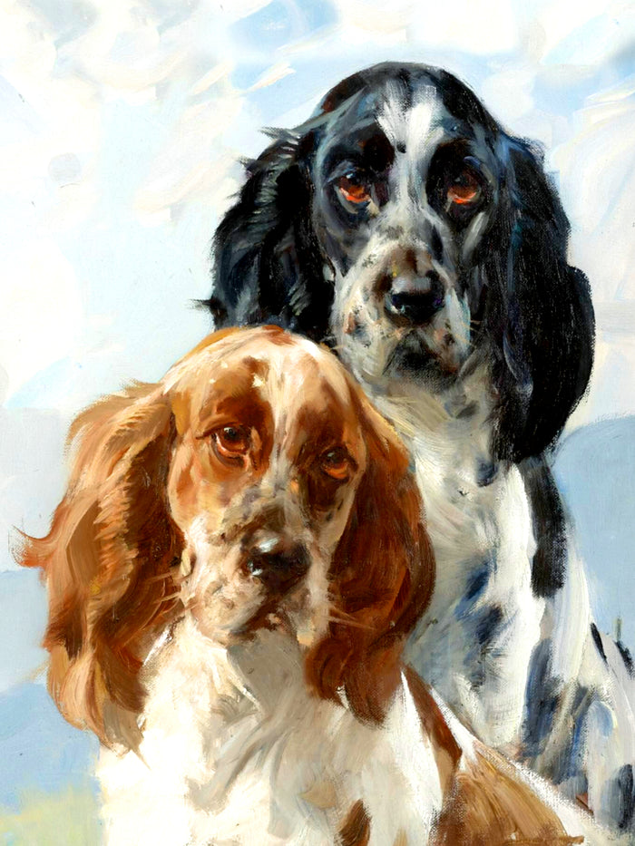 Fine Gilt Framed Oleograph of a Pair of Spaniels