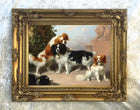 Gilt Framed Oleograph on Canvas - Spaniels at Play