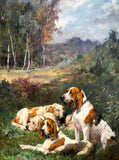 Fine Lithograph on Canvas - "Working Spaniels in a Woodland Landscape"