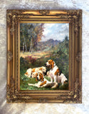 Fine Lithograph on Canvas - "Working Spaniels in a Woodland Landscape"