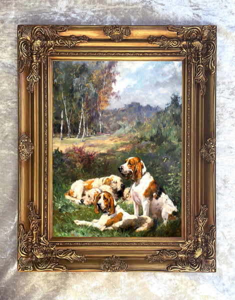 Fine Lithograph on Canvas - "Working Spaniels in a Woodland Landscape"