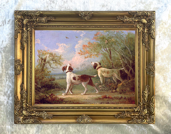 Fine Oleograph on Canvas - A Pair of Spaniels in Woodland