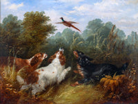 Fine Oleograph on Canvas -Three Spaniels Flushing a Pheasant