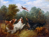 Fine Oleograph on Canvas -Three Spaniels Flushing a Pheasant