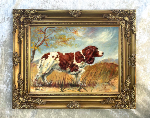 Gilt Framed Oleograph of  a Springer Spaniel in a Landscape