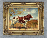 Gilt Framed Oleograph of  a Springer Spaniel in a Landscape