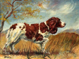 Gilt Framed Oleograph of  a Springer Spaniel in a Landscape