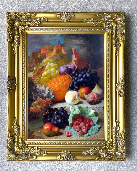 Exquisite Oleograph on Canvas Still Life of Mixed Fruit on Marble Steps