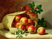 Fine Oleograph on Canvas Still Life of Festive Fruit in a Basket aft. E H Stannard