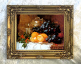 Fine Oleograph on Canvas Still Life of Festive Fruit on a Ledge aft. E H Stannard