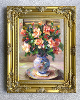 Exquisite Oleograph on Canvas - Assorted Roses in a Vase