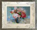 Stunning Still Life Oleograph on Canvas - Modernist Still Life of Flowers in a Bowl