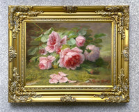 Beautiful Oleograph on Canvas - Still Life with Pink Roses