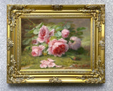 Beautiful Oleograph on Canvas - Still Life with Pink Roses