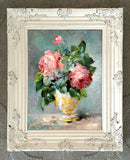 Exquisite Oleograph on Canvas - A Bouquet of Flowers in a Glass Vase