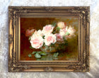 Beautiful Still Life Oleograph on Canvas Still Life of White & Pink Roses in a Bowl