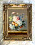 Still Life Lithograph on Canvas of Roses, Snowballs, Peonies & Hyacinths