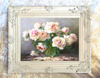 Still Life Oleograph on Canvas Still Life of Peonies in a Glass Vase