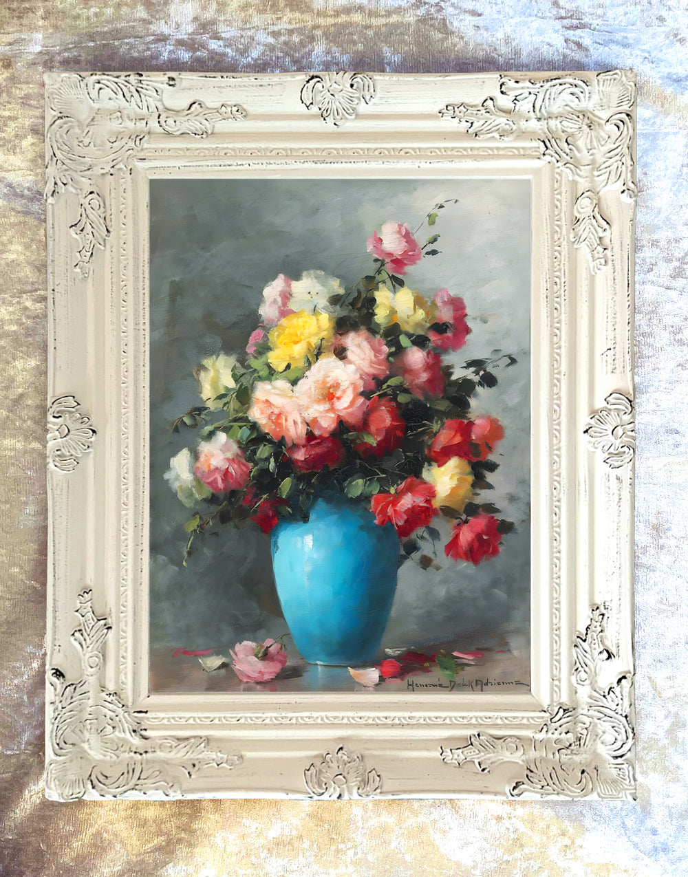 Exquisite Oleograph on Canvas - Bouquet of Flowers