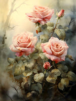 Beautiful Still Life Oleograph on Canvas Still Life of Pink Roses