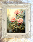Beautiful Still Life Oleograph on Canvas Still Life of Pink Roses