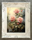 Beautiful Still Life Oleograph on Canvas Still Life of Pink Roses