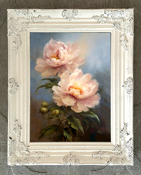 Exquisite Still Life Oleograph on Canvas Still Life of Pink Peonies