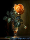 Beautiful Still Life Oleograph on Canvas Still Life of a Peach Rose in a Glass Goblet