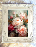 Exquisite Oleograph on Canvas Still Life of Pink & White Peonies