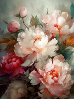 Exquisite Oleograph on Canvas Still Life of Pink & White Peonies