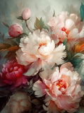 Exquisite Oleograph on Canvas Still Life of Pink & White Peonies