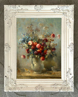 Beautiful Still Life Oleograph on Canvas - Floral Display in an Urn