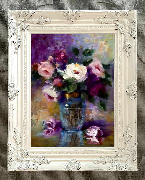 Fine Still Life Lithograph - Blooming Roses in a Glass Vase