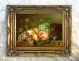 Beautiful Still Life Oleograph on Canvas Still Life of Pomegranates, Grapes & Plumbs