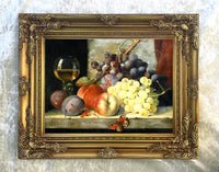 Exquisite Oleograph on Canvas Still Life of Assorted Fruit on a Marble Ledge