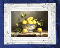 Exquisite Oleograph on Canvas Still Life of Lemons in a Chinese Bowl