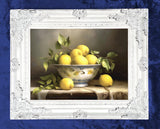 Exquisite Oleograph on Canvas Still Life of Lemons in a Chinese Bowl