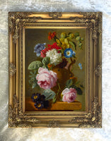 Stunning Still Life Oleograph on Canvas Still Life of Assorted Flowers in a Venetian Urn