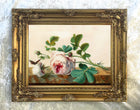 Stunning Still Life Oleograph on Canvas - A Sprig of Roses on a Marble Ledge