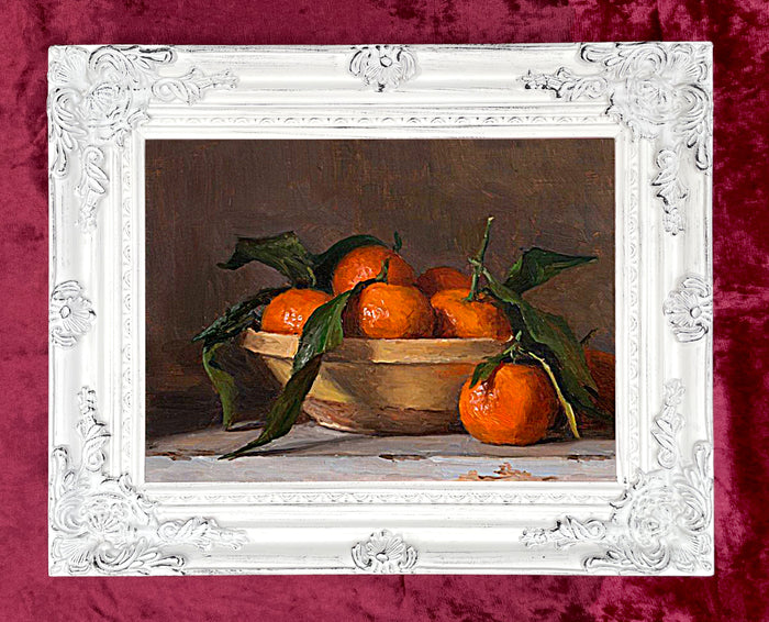 Beautiful Oleograph on Canvas Still Life of Clementines in a Bowl