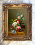Exquisite Dutch Still Life Oleograph on Canvas - Assorted Flowers in a Terracotta Pot