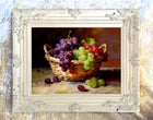 Fine Oleograph on Canvas Still Life of Mixed Fruit in a Wicker Basket