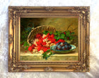 Beautiful Still Life Oleograph on Canvas Still Life with Currants & Plums