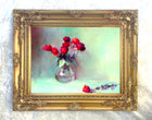 Beautiful Oleograph on Canvas Still Life of Red Roses in a  Glass Vase