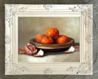 Stunning Still Life Oleograph on Canvas Still Life of Oranges in a Bowl