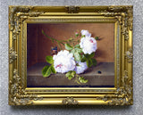 Exquisite Oleograph on Canvas - White Roses with a Butterfly